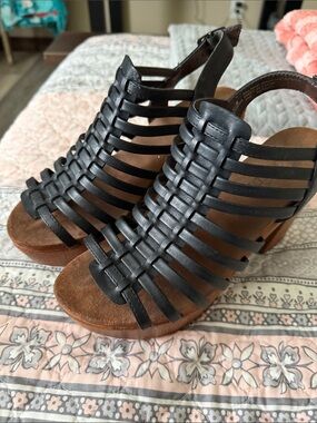 Black Strappy Wedge Sandals